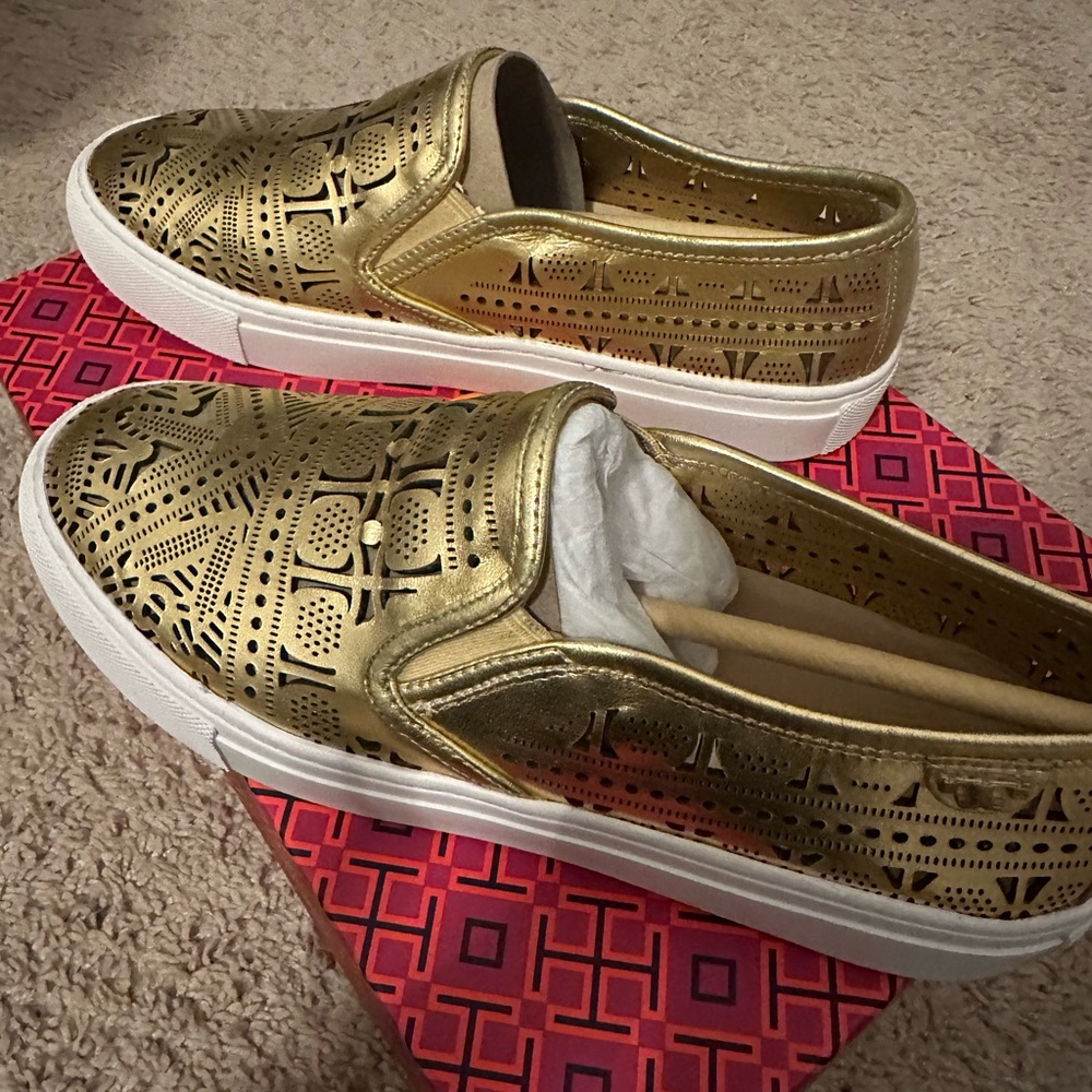 NWT Tory Burch Roselle Metallic Bronze Gold Slip-on Sneaker